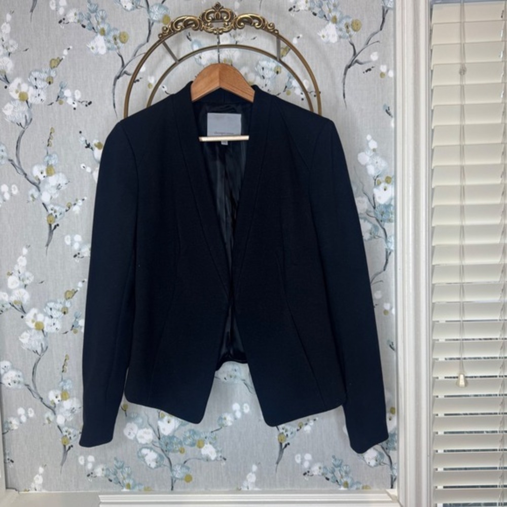 Classiques Entier Womens Black Open Front Collarless Blazer Jacket Size 8